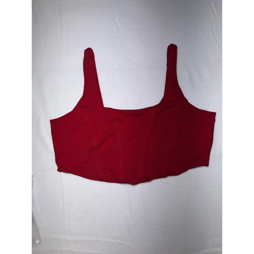 Wild Fable Red Corset Style Crop Top Square Neck Seamed Tank Large